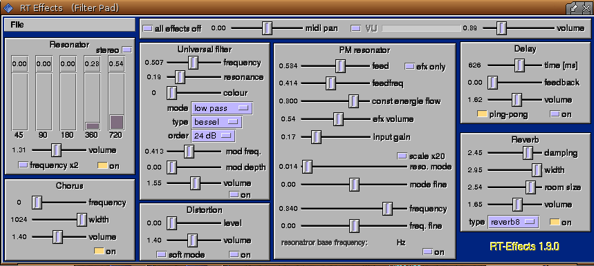 RTSynth, effects parameter page